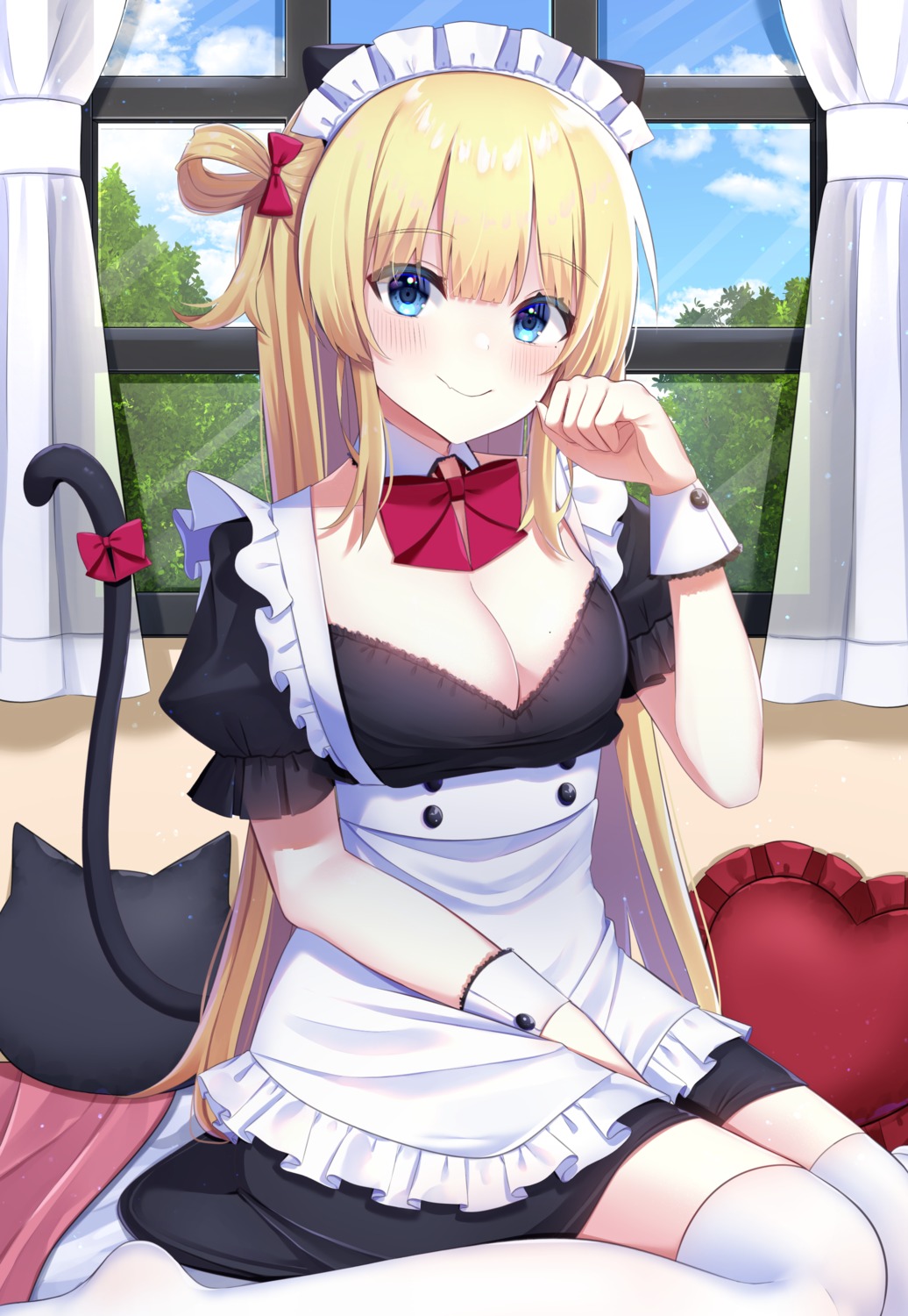 animal_ears, cleavage, maid, nekomimi, tail, thighhighs, yuteke_key