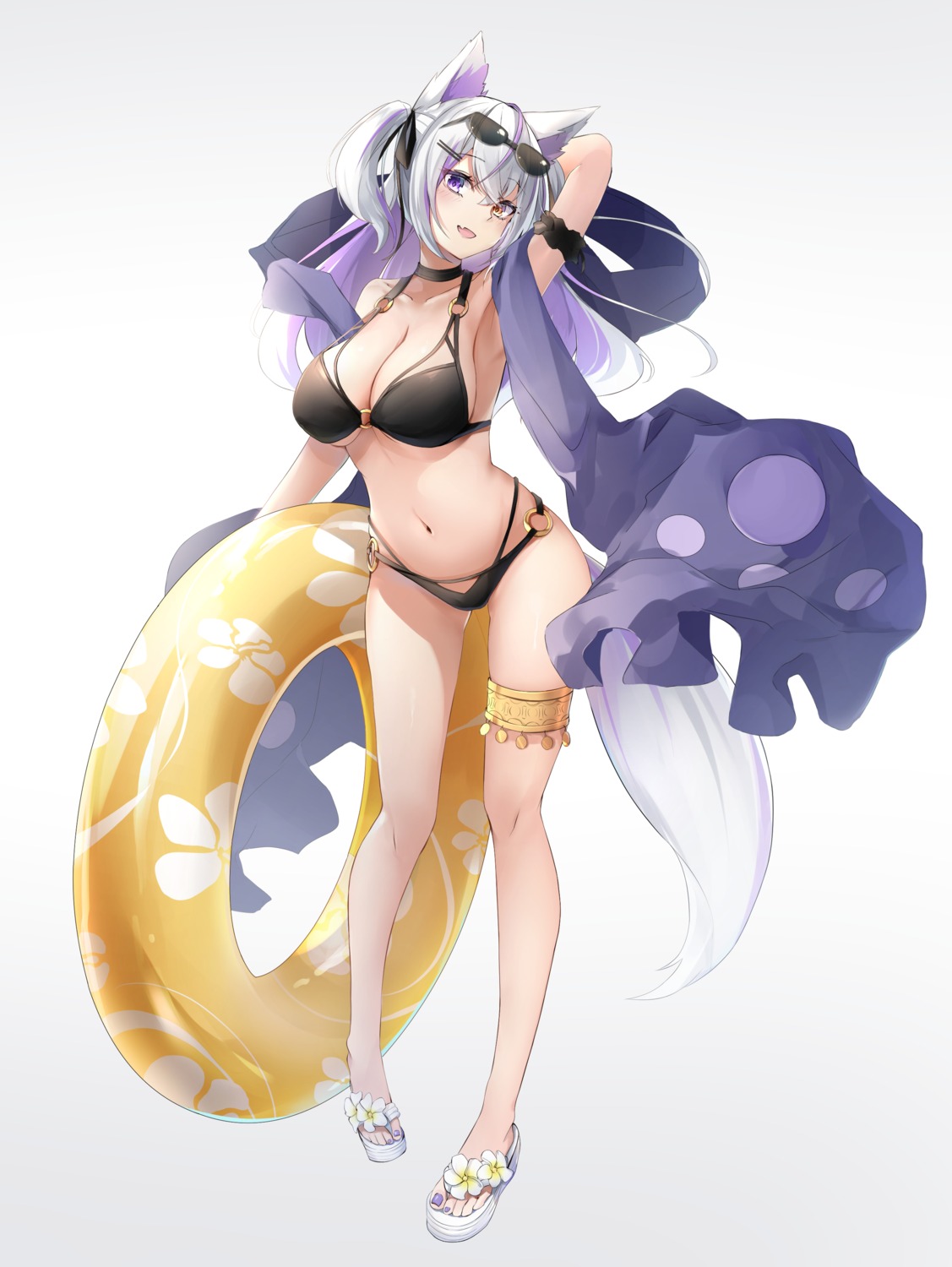 animal_ears, bikini, garter, kurohikage, megane, swimsuits, tail