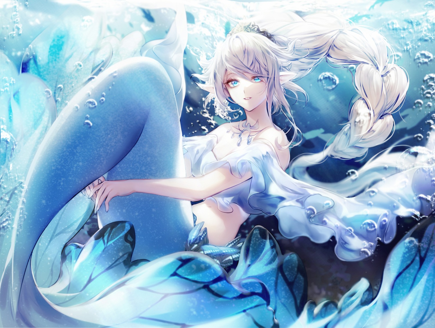 black_joa, final_fantasy, final_fantasy_xiv, mermaid, monster_girl, no_bra, pointy_ears, tail