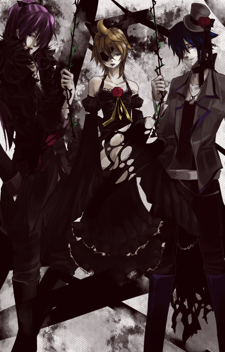 dress, imitation_black_(vocaloid), kagamine_len, kaito, kamui_gakupo, male, stxxcizm, vocaloid