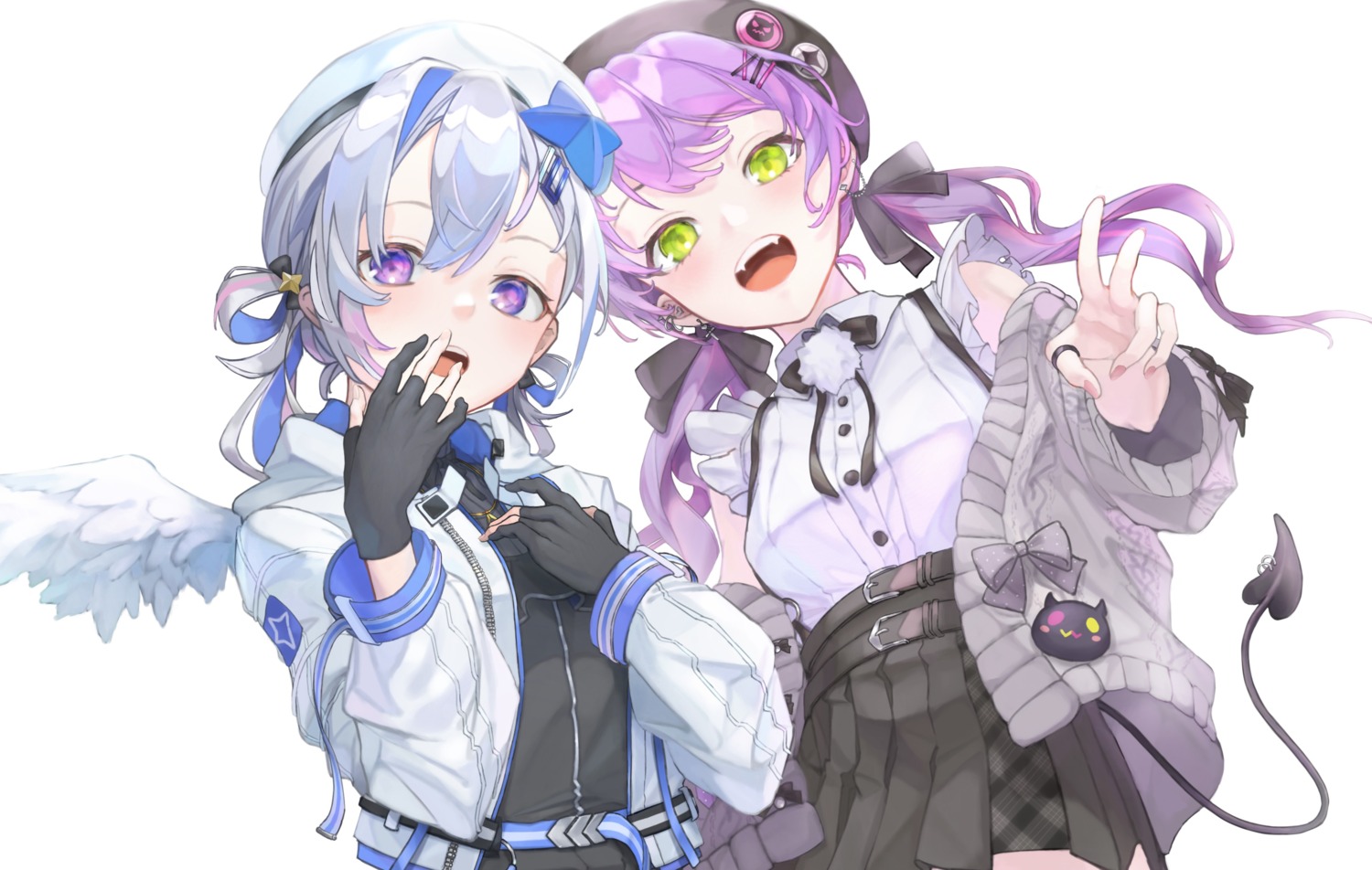amane_kanata, angel, hololive, rasa_k, sweater, tail, tokoyami_towa, wings