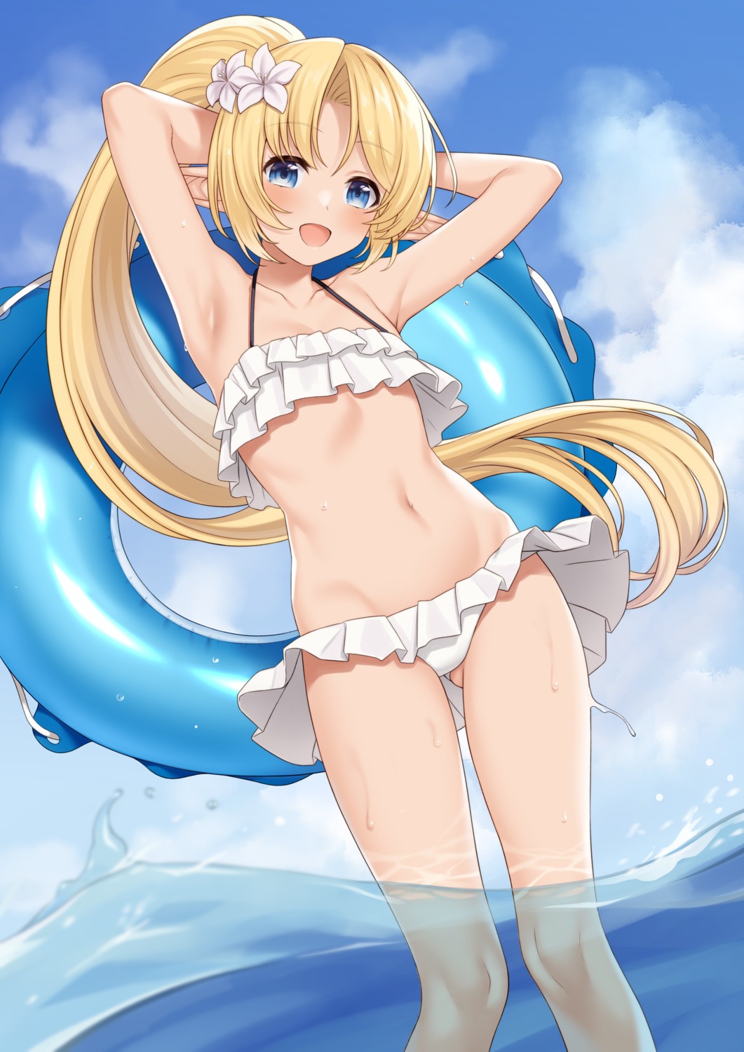 bikini, elf, enjo_kouhai, iris_tia_aederlinde, pointy_ears, swimsuits, takunomi, wet