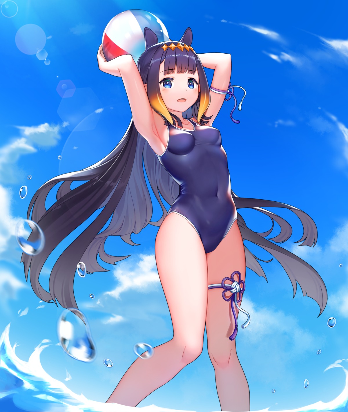 garter, hololive, hololive_english, kim_nico, ninomae_ina'nis, school_swimsuit, swimsuits, wet