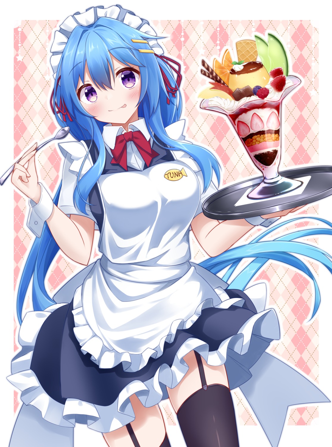 maid, skirt_lift, stockings, surume_aburi, thighhighs