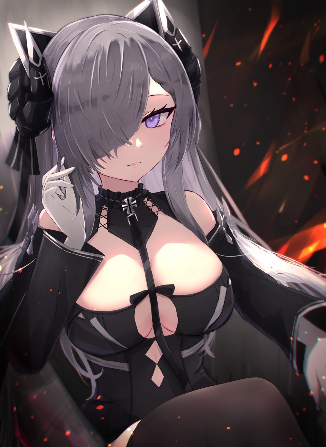 august_von_parseval_(azur_lane), azur_lane, horns, no_bra, reizouko, thighhighs