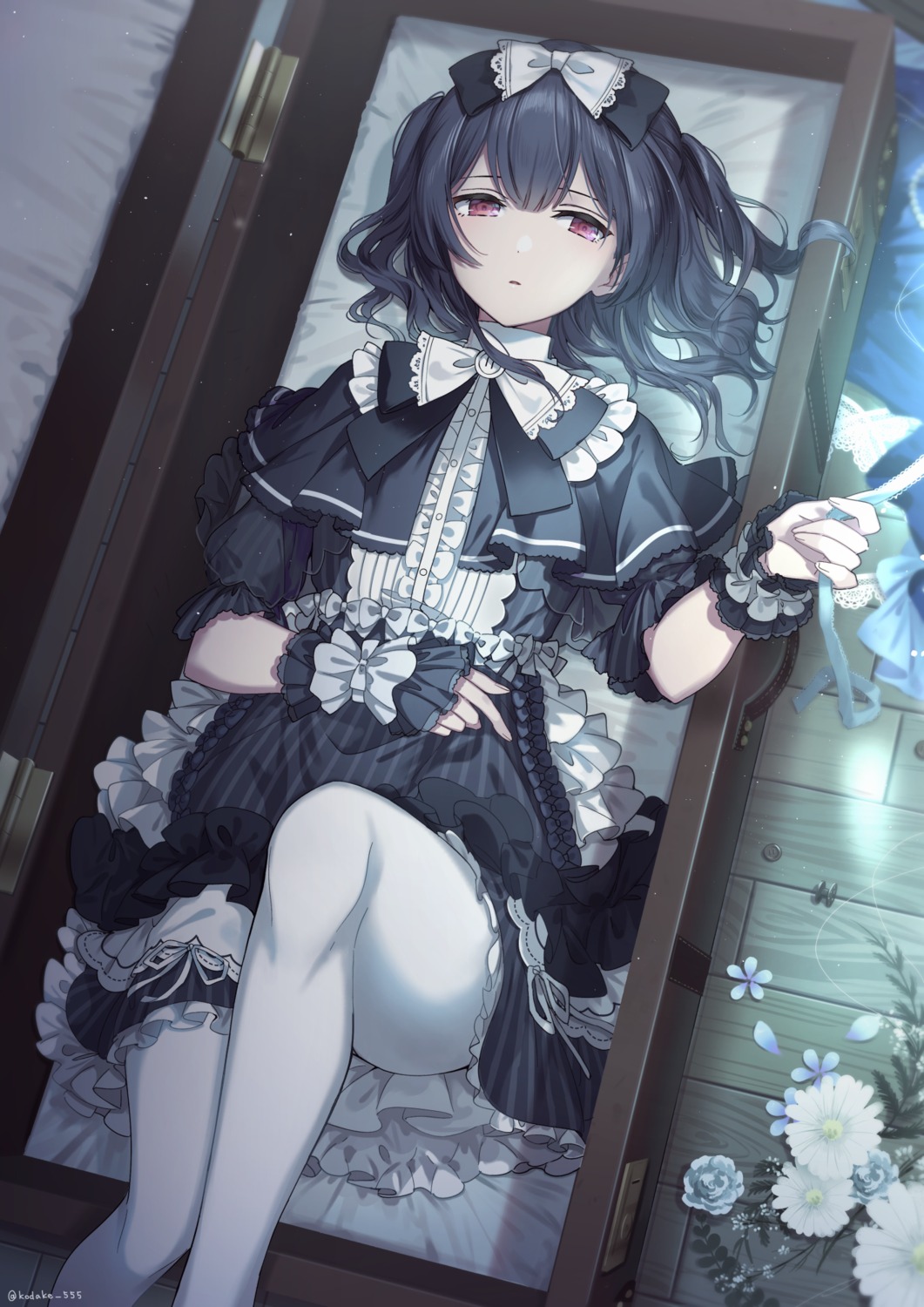 gothic_lolita, lolita_fashion, morino_rinze, pantyhose, skirt_lift, takeko_spla, the_idolm@ster, the_idolm@ster_shiny_colors