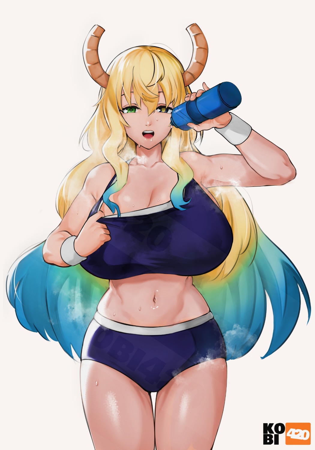 bra, buruma, gym_uniform, heterochromia, kobayashi-san_chi_no_maidragon, kobi420, quetzalcoatl_(maidragon), wet