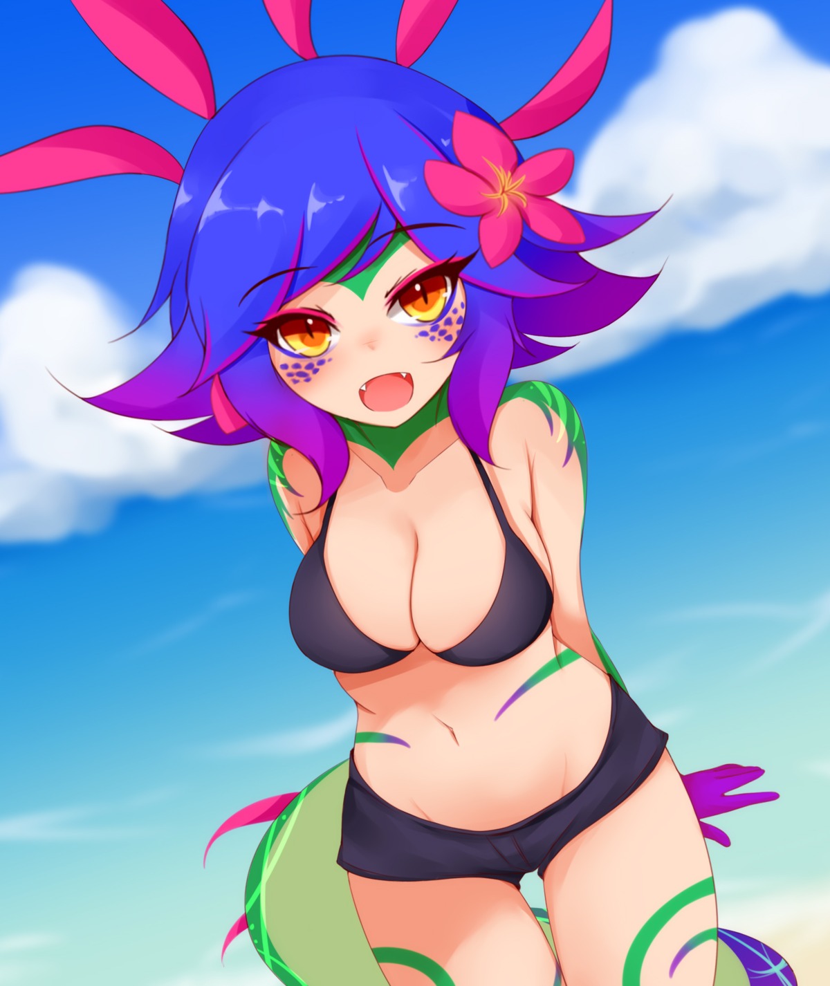 ayatori, bikini_top, league_of_legends, monster_girl, neeko, swimsuits, tail, tattoo
