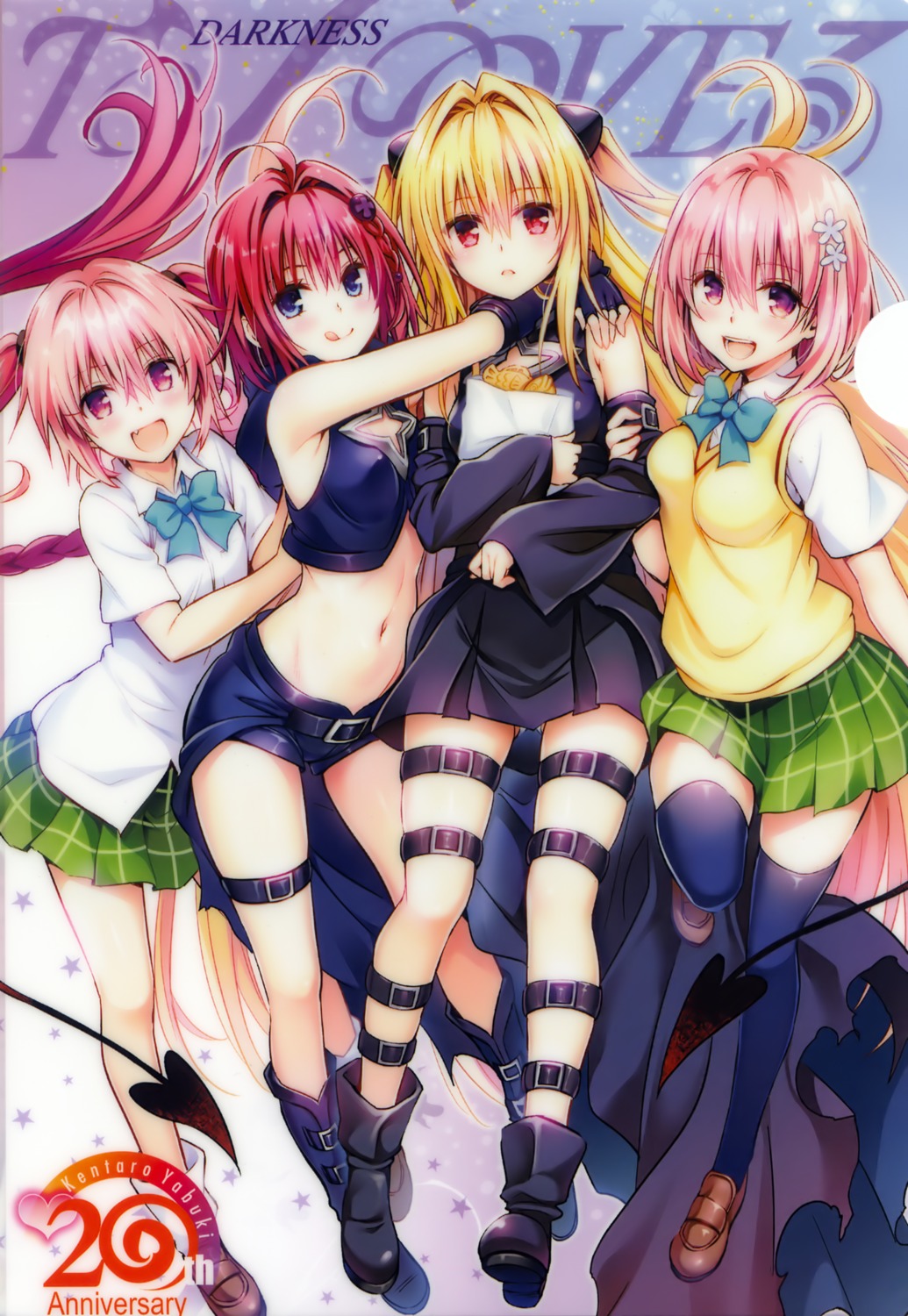 garter, konjiki_no_yami, kurosaki_mea, momo_velia_deviluke, nana_asta_deviluke, seifuku, sweater, tail, thighhighs, to_love_ru, to_love_ru_darkness, yabuki_kentarou
