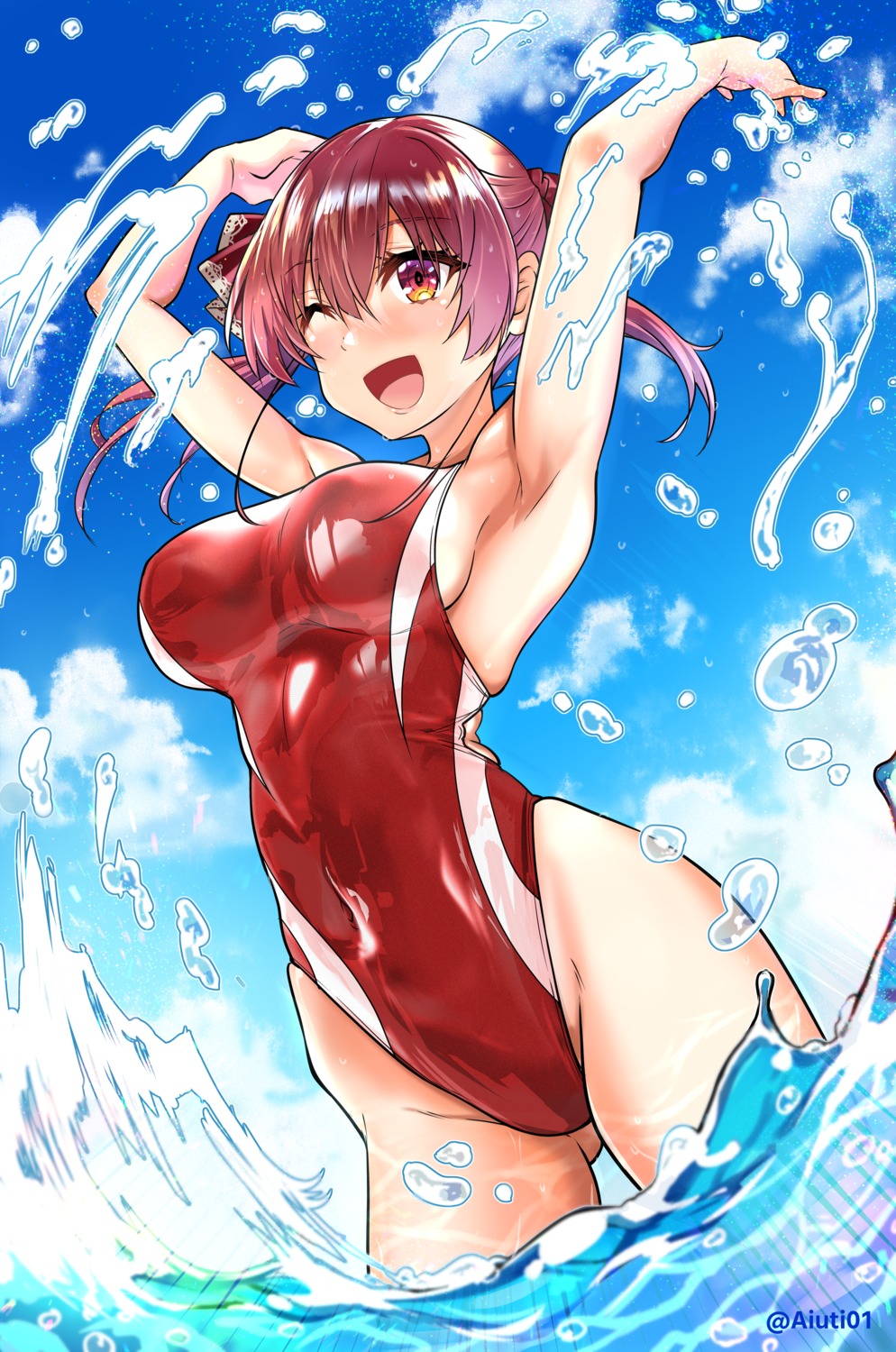 aiuti, hololive, houshou_marine, swimsuits, wet