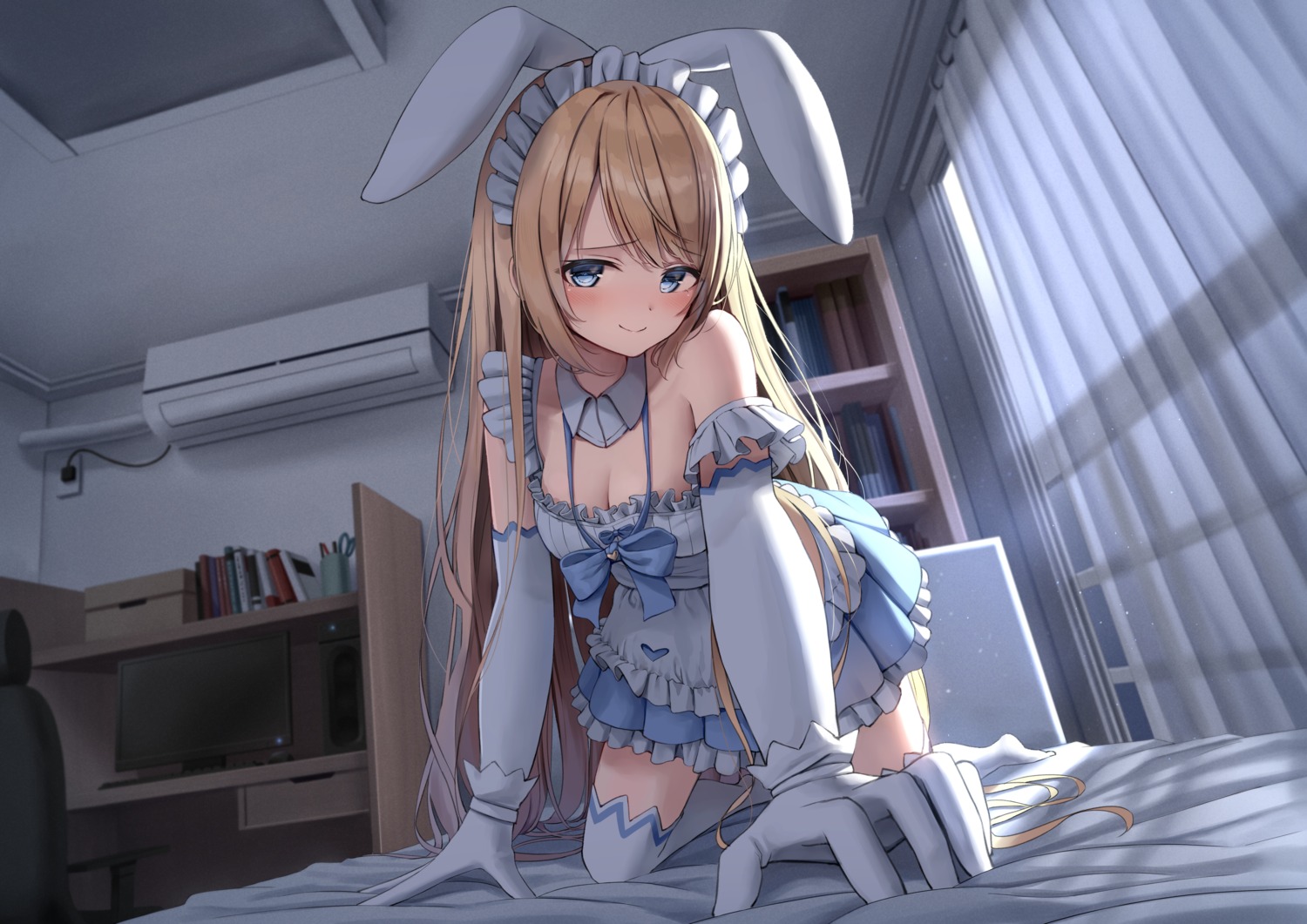 cleavage, maid, masquerade, no_bra, superpig, thighhighs, yumemiya_alice