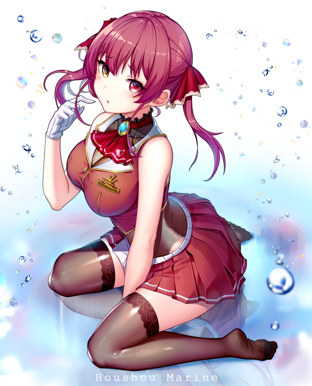 heterochromia, hololive, houshou_marine, kim_nico, thighhighs