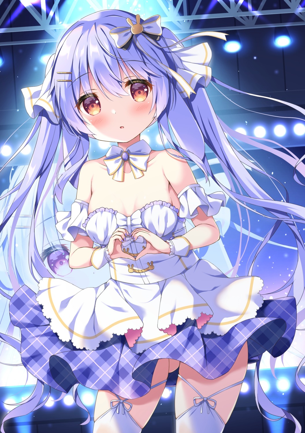 no_bra, satsuki_yukimi, skirt_lift, thighhighs