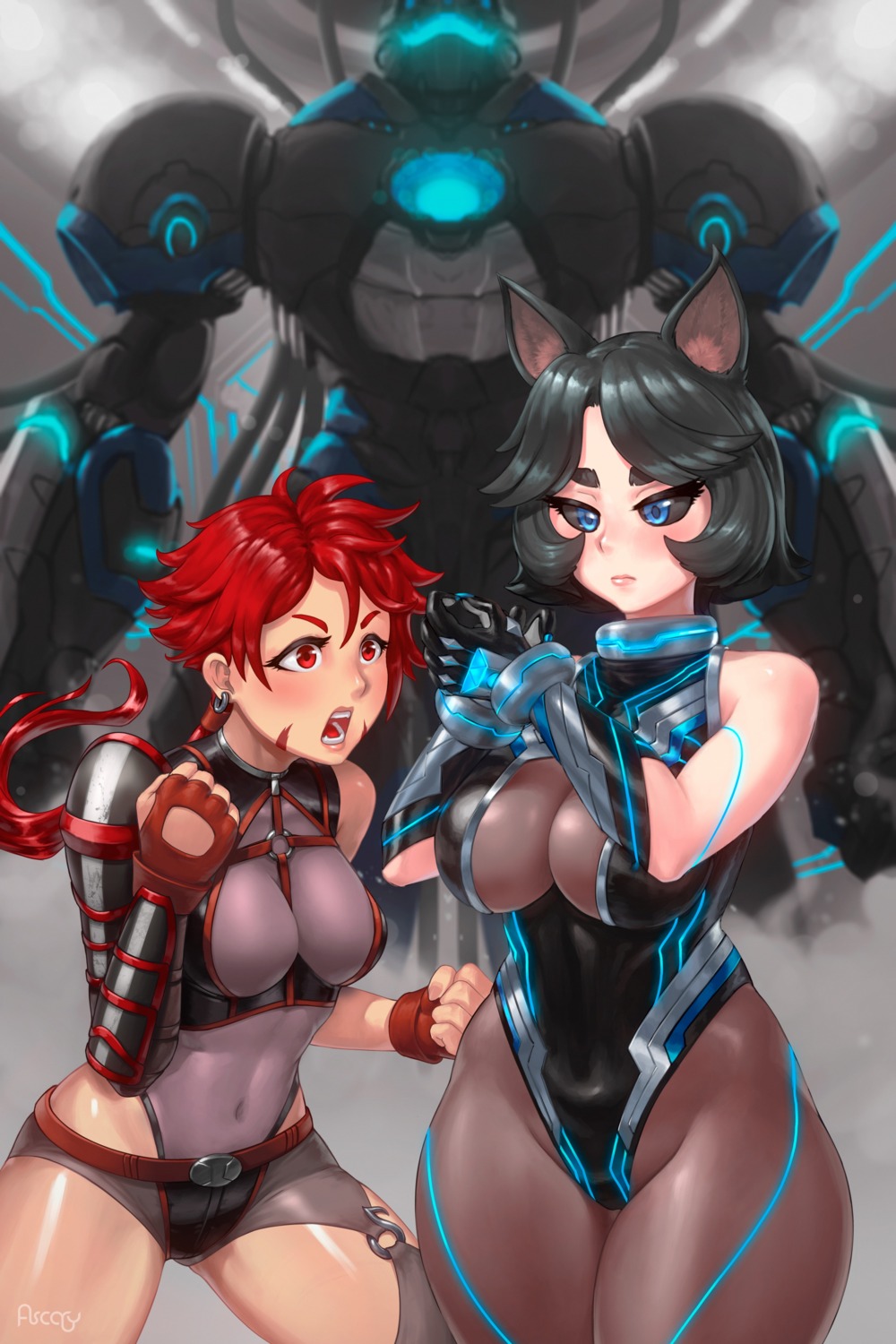 animal_ears, aria_(crystalplanet00), bodysuit, hikaruga, inumimi, leotard, mecha, no_bra
