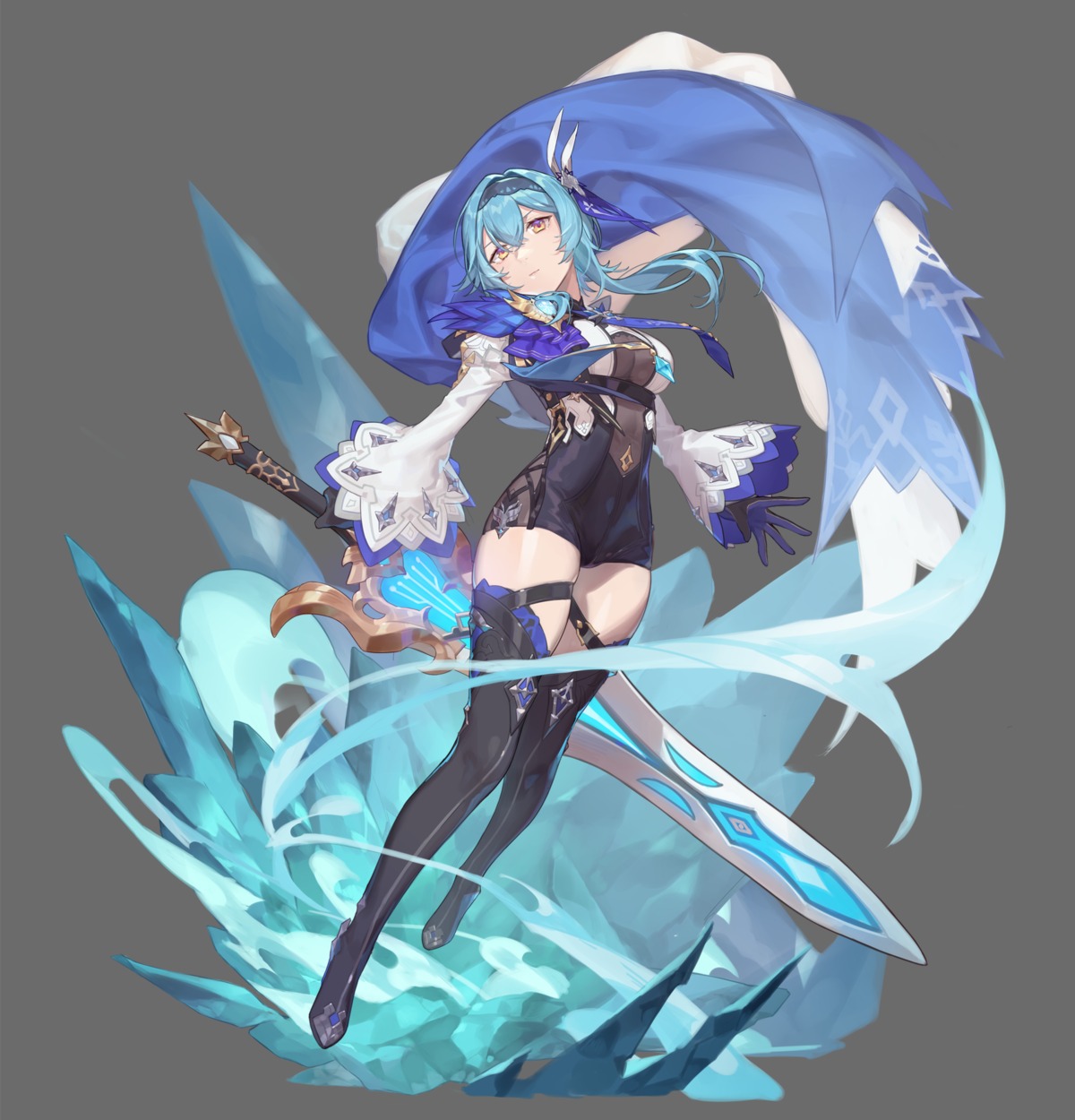 eula, garter, genshin_impact, red_cucumber, sword, thighhighs