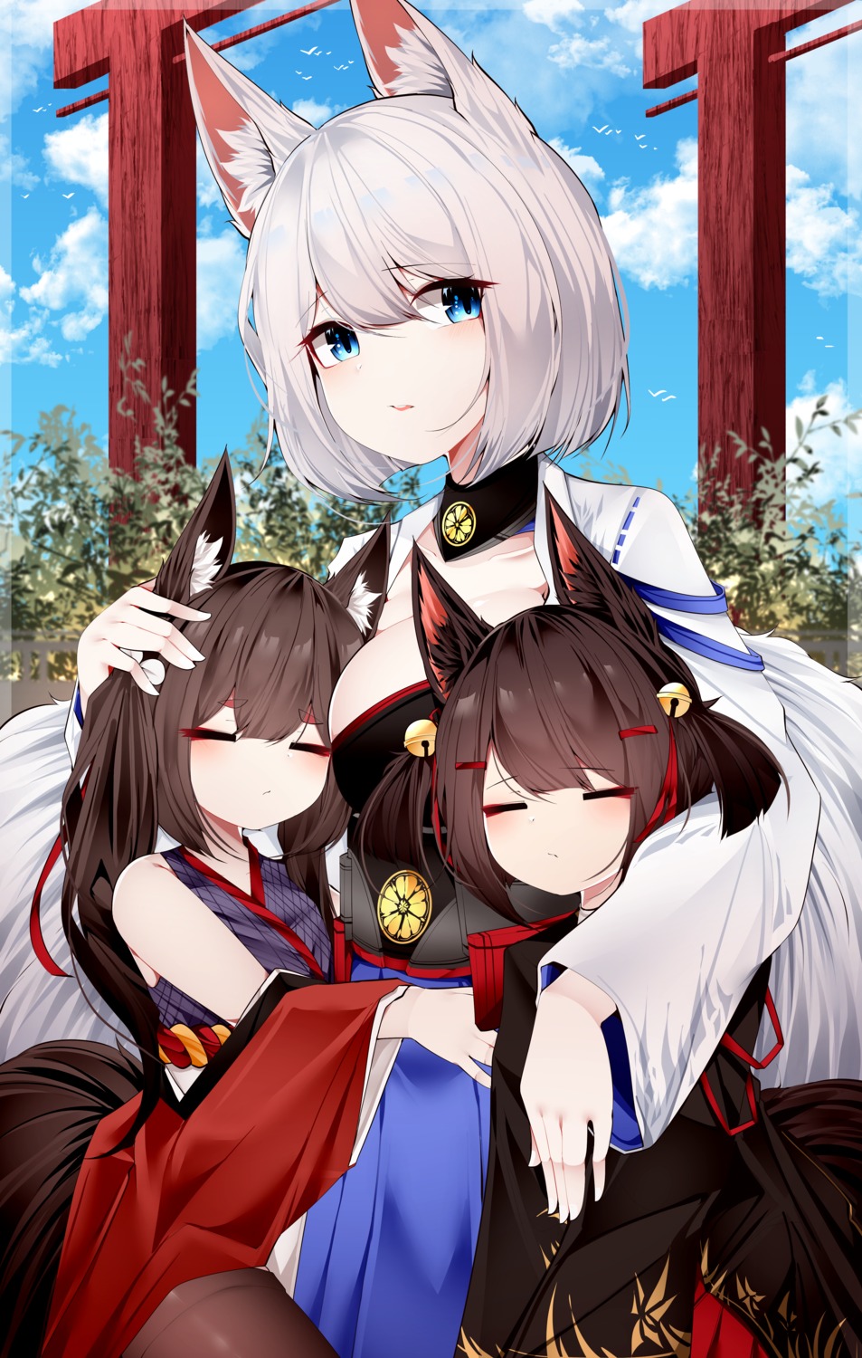 akagi-chan_(azur_lane), akagi_(azur_lane), amagi-chan_(azur_lane), amagi_(azur_lane), animal_ears, azur_lane, japanese_clothes, kaga_(azur_lane)