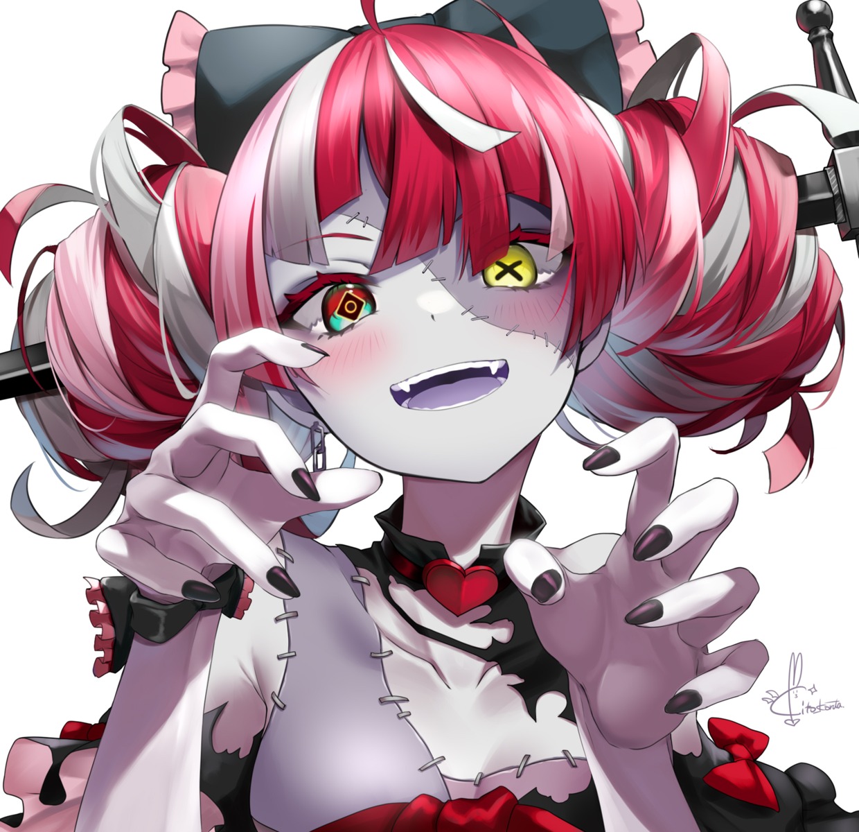 bandages, heterochromia, hololive, hololive_indonesia, kito_koruta, kureiji_ollie, monster_girl, no_bra