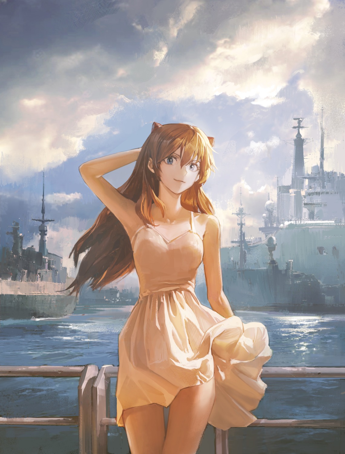 butter_squid, dress, neon_genesis_evangelion, skirt_lift, souryuu_asuka_langley