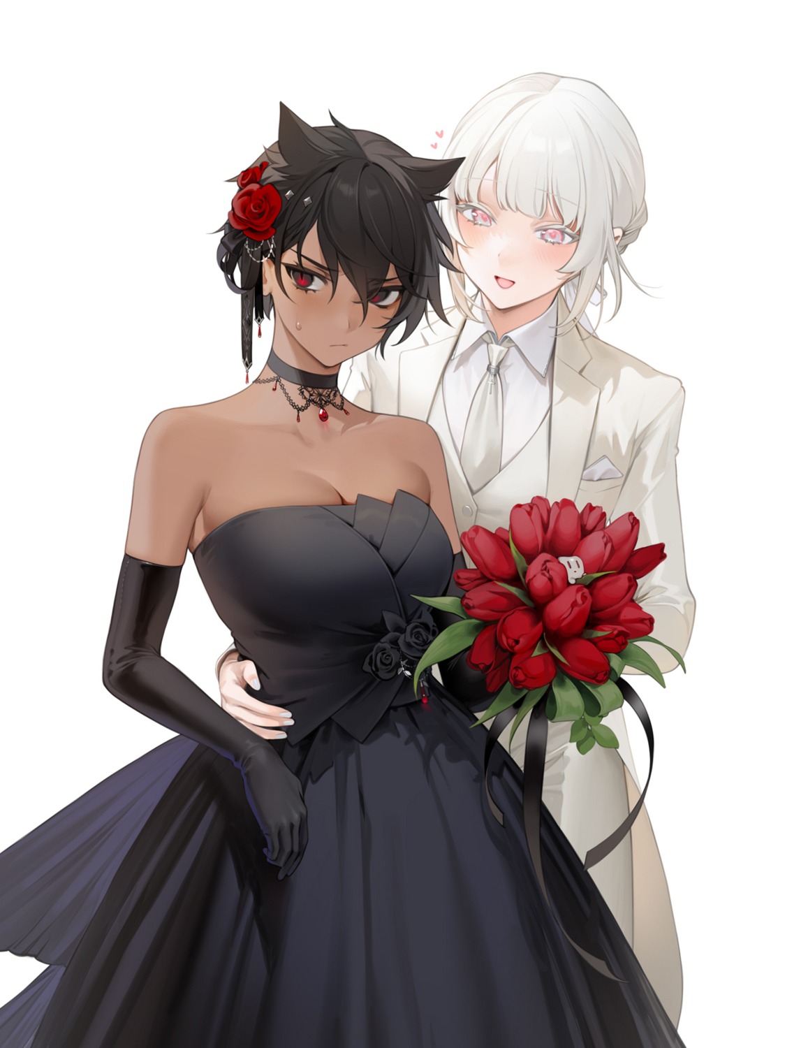 crossdress, dress, micchan_(ohisashiburi), nacchan_(ohisashiburi), no_bra, ohisashiburi, wedding_dress, yuri
