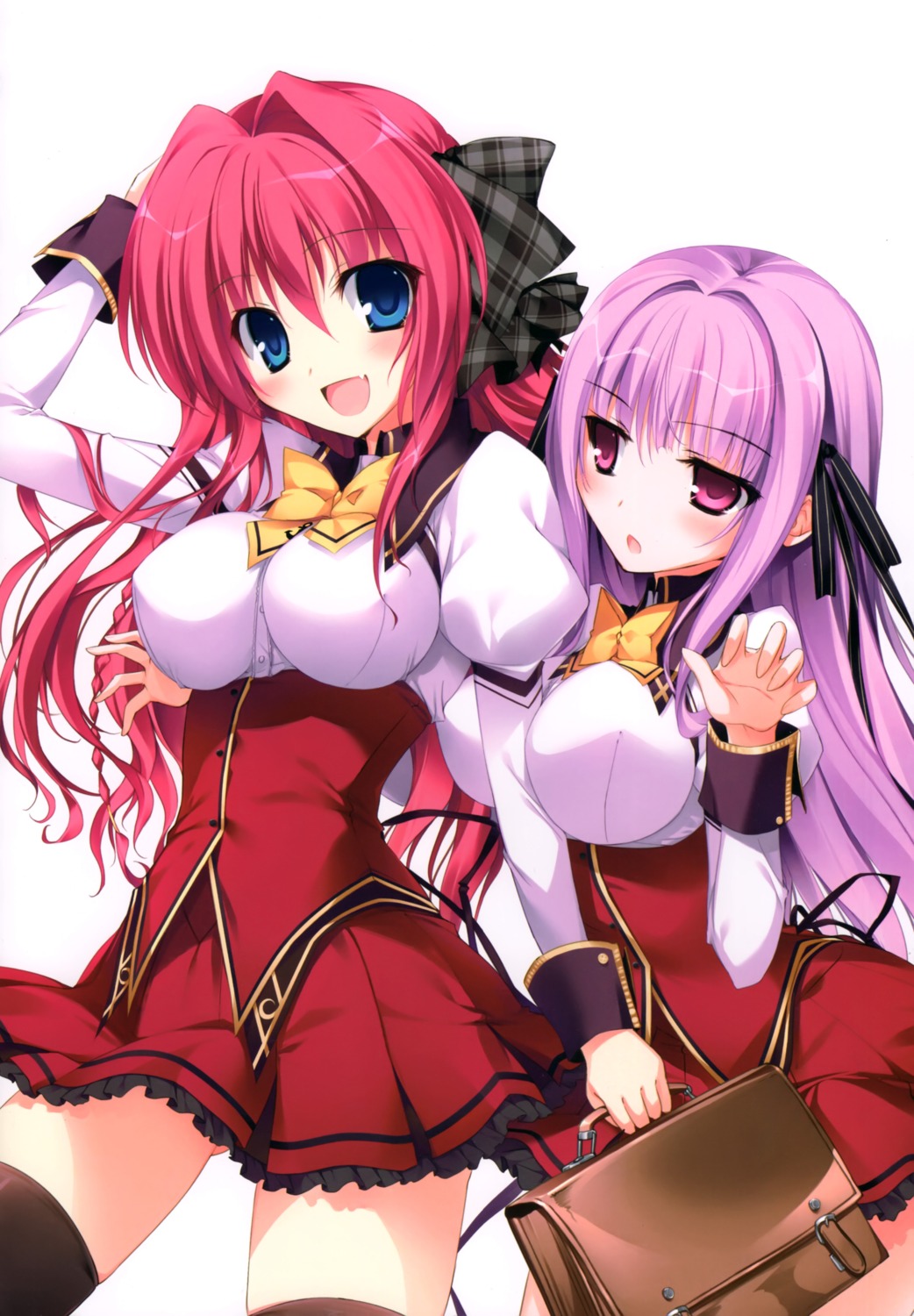 asukai_hiiro, feng, karory, kurobane_kamome, seifuku, thighhighs, yume_to_iro_de_dekiteiru