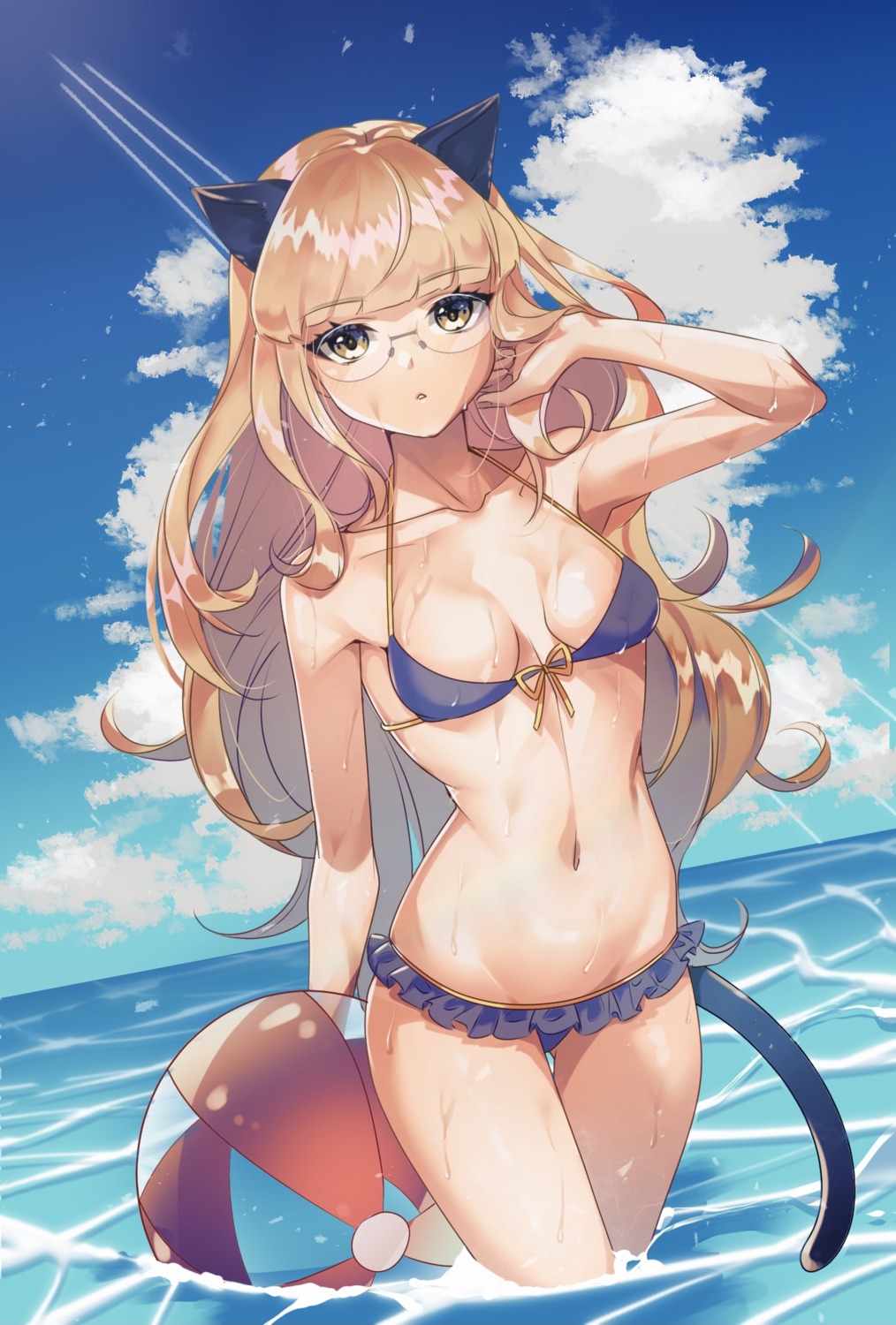 animal_ears, bikini, doromaso, megane, nekomimi, perrine-h._clostermann, strike_witches, strike_witches:_operation_victory_arrow, strike_witches_2, strike_witches_gekijouban, swimsuits, tail, wet