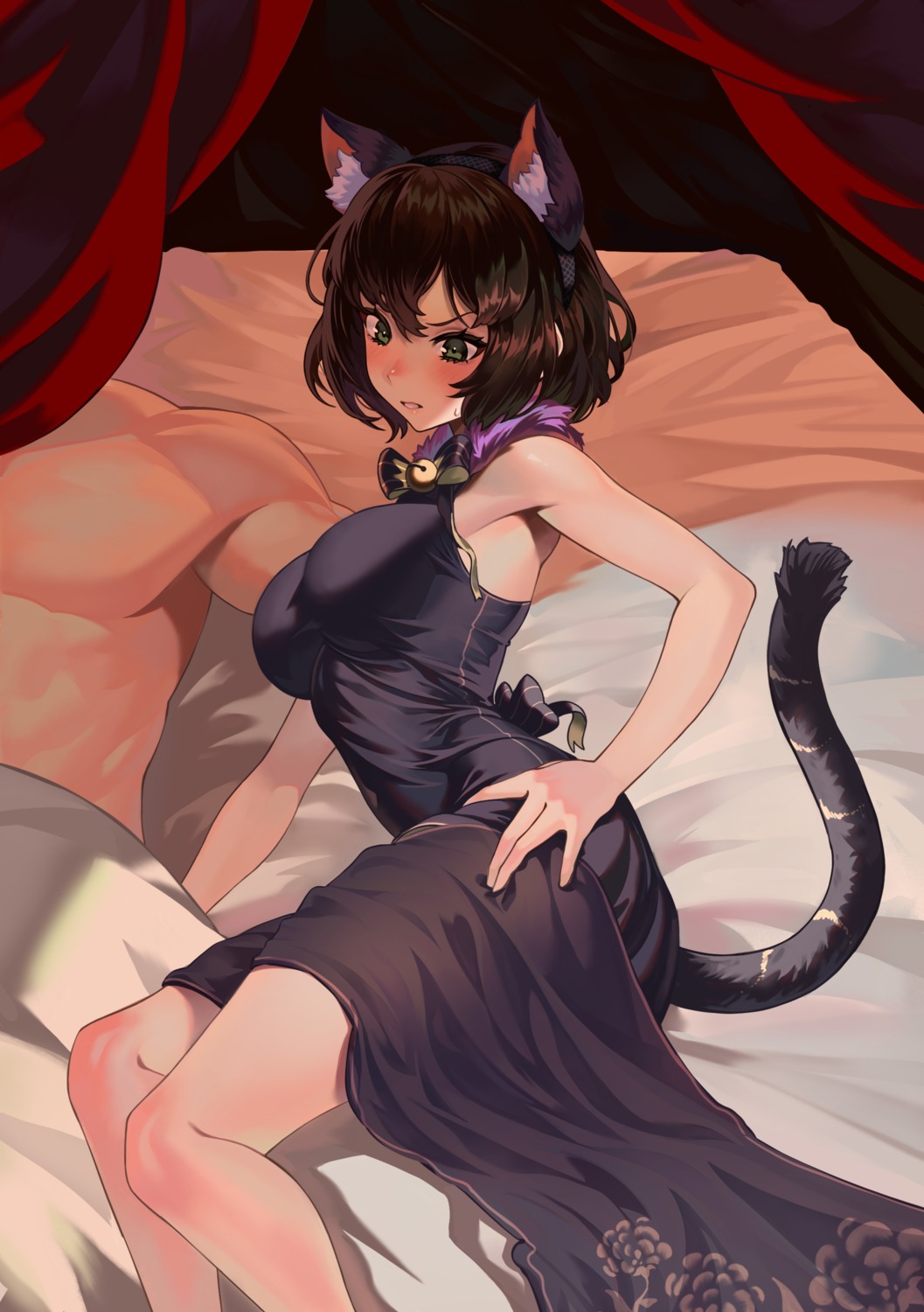 animal_ears, dress, gemi_ningen, nekomimi, sheets, tail
