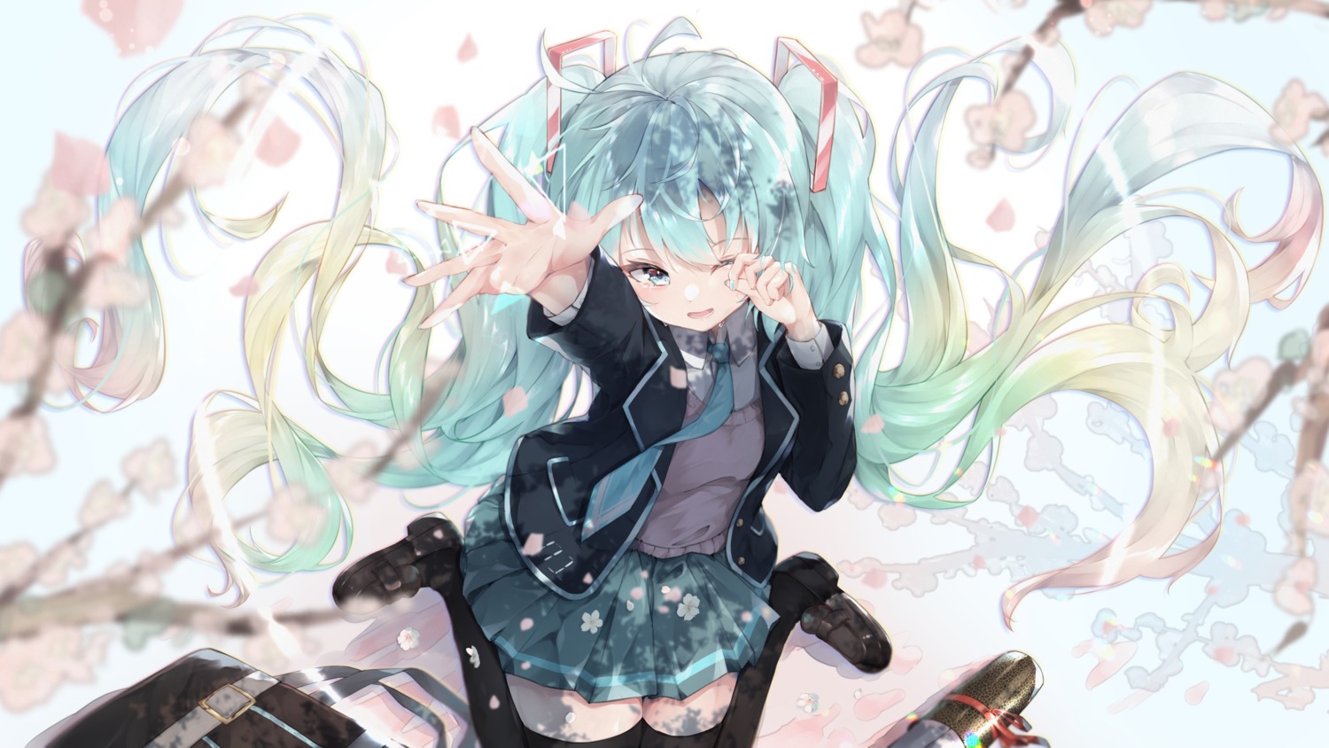 hatsune_miku, seifuku, sena_(sena_soar), sweater, thighhighs, vocaloid, wallpaper