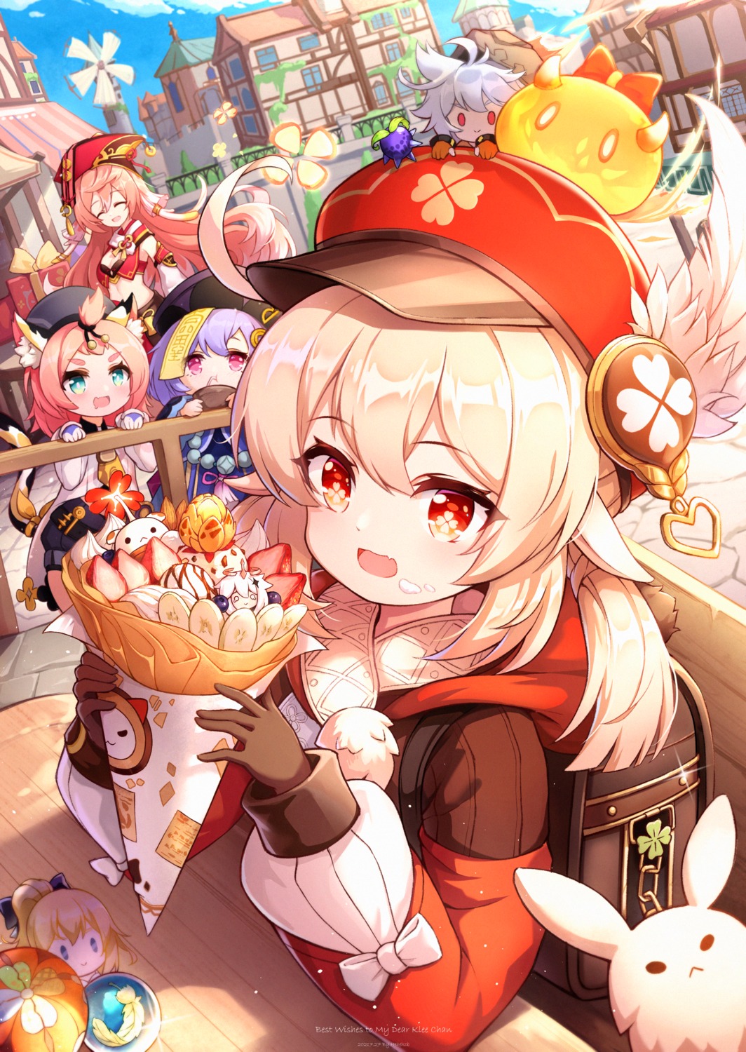 animal_ears, asian_clothes, chibi, diona, genshin_impact, hehehzb, jean_gunnhildr, klee