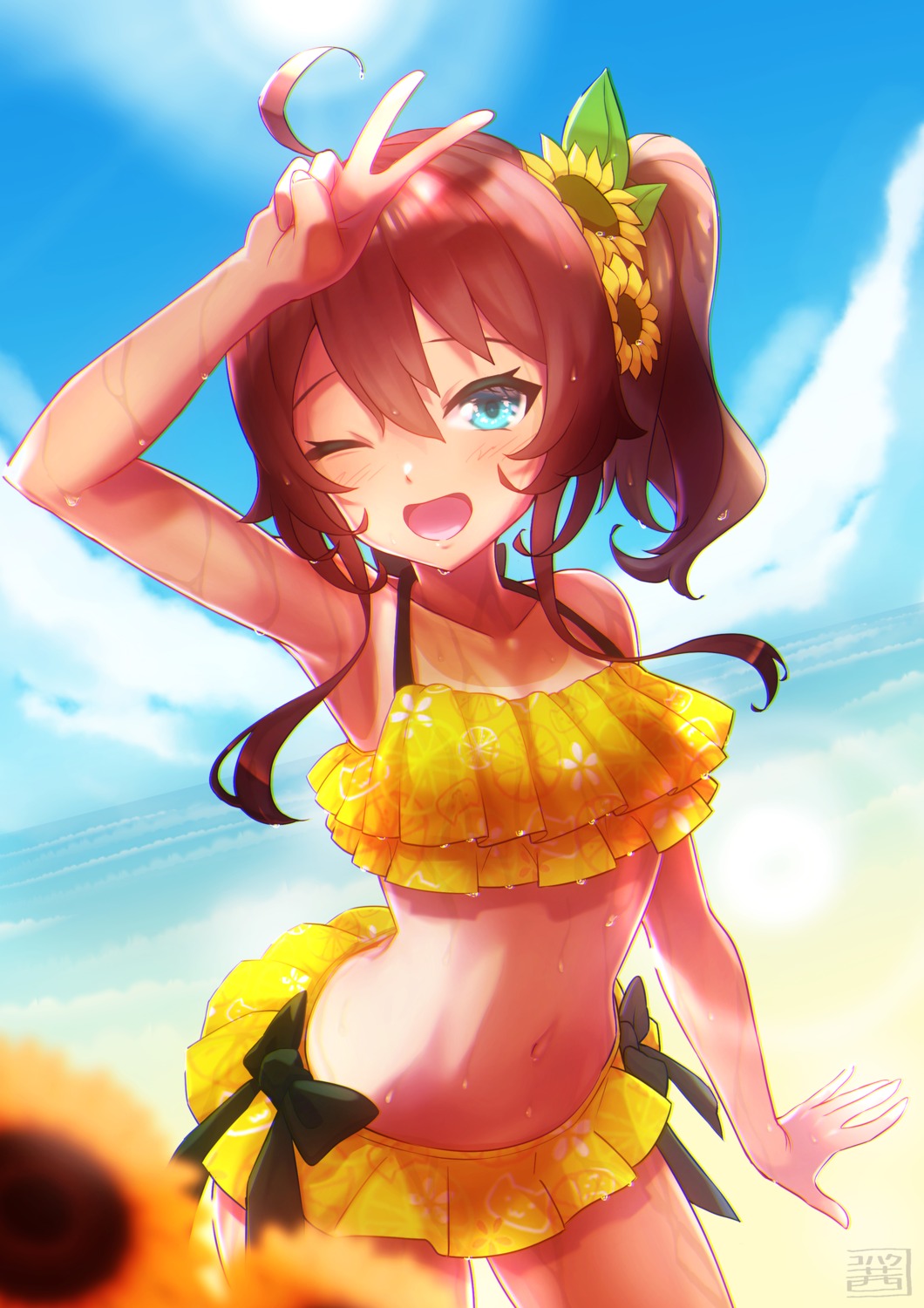 bikini, hololive, natsuiro_matsuri, nemu_iine, swimsuits, tan_lines, wet