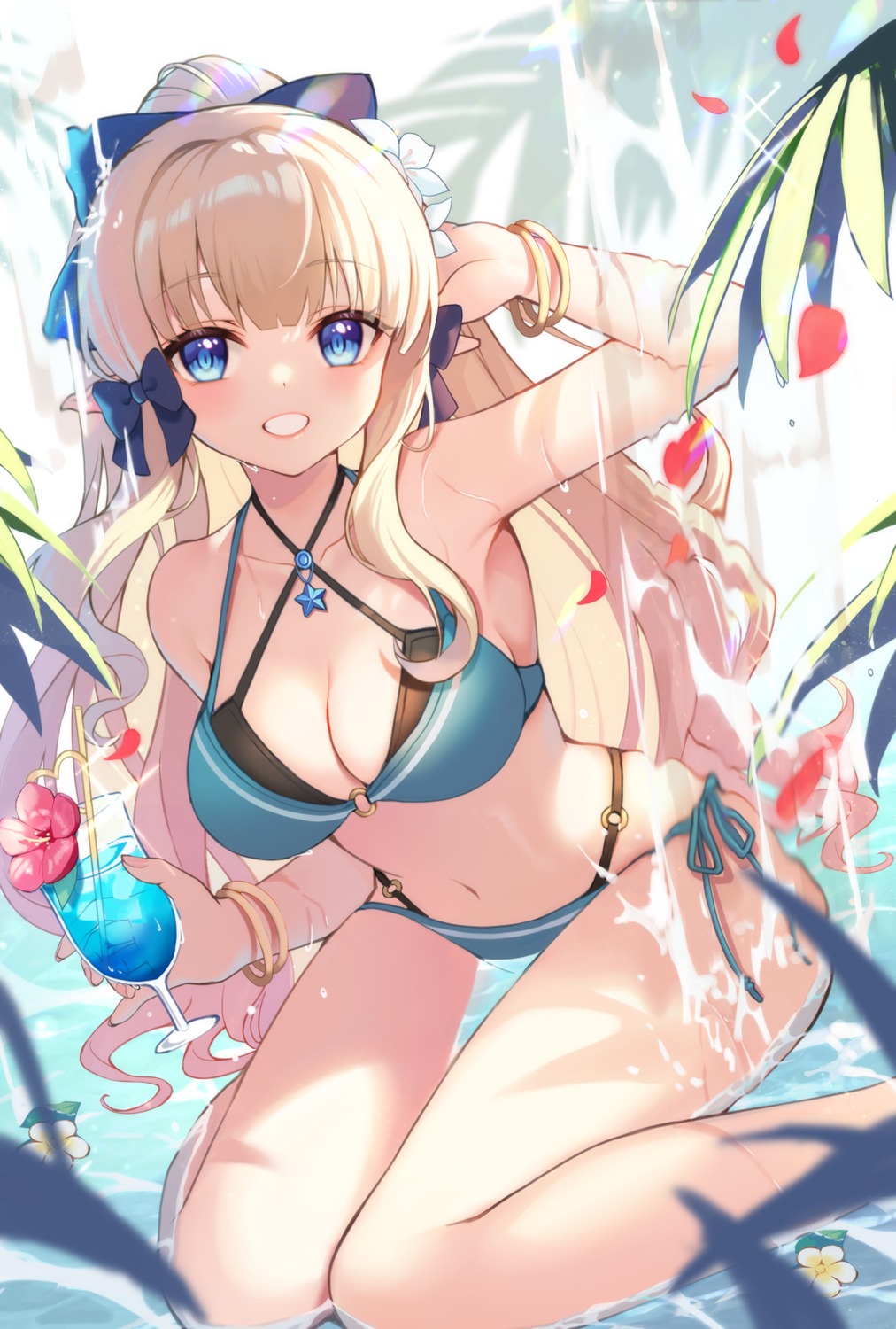 bikini, hasu_(velicia), pointy_ears, princess_connect!, princess_connect!_re:dive, sasaki_saren, swimsuits, wet