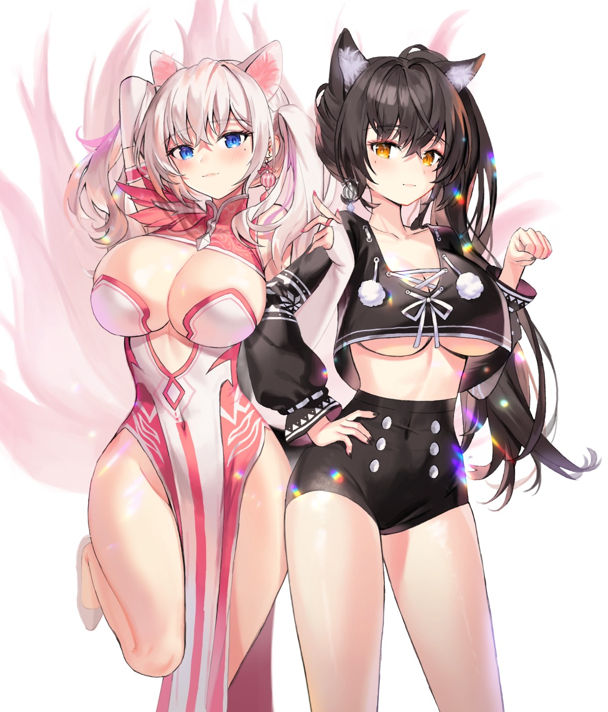 animal_ears, dress, hyoin, kitsune, no_bra, nopan, tail