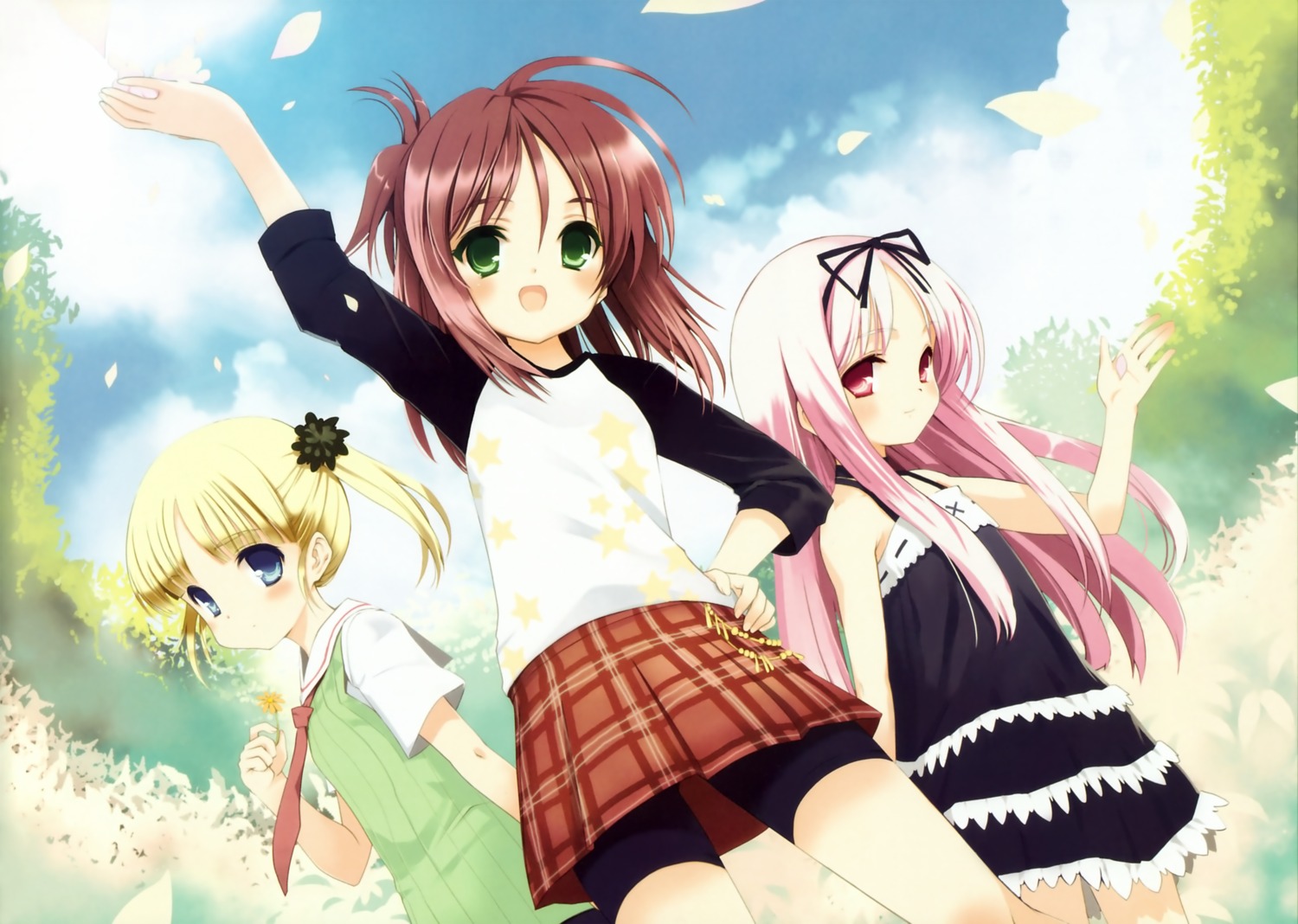bike_shorts, garden, himemiya_ruri, hoshino_erika, koin, suzumura_azami