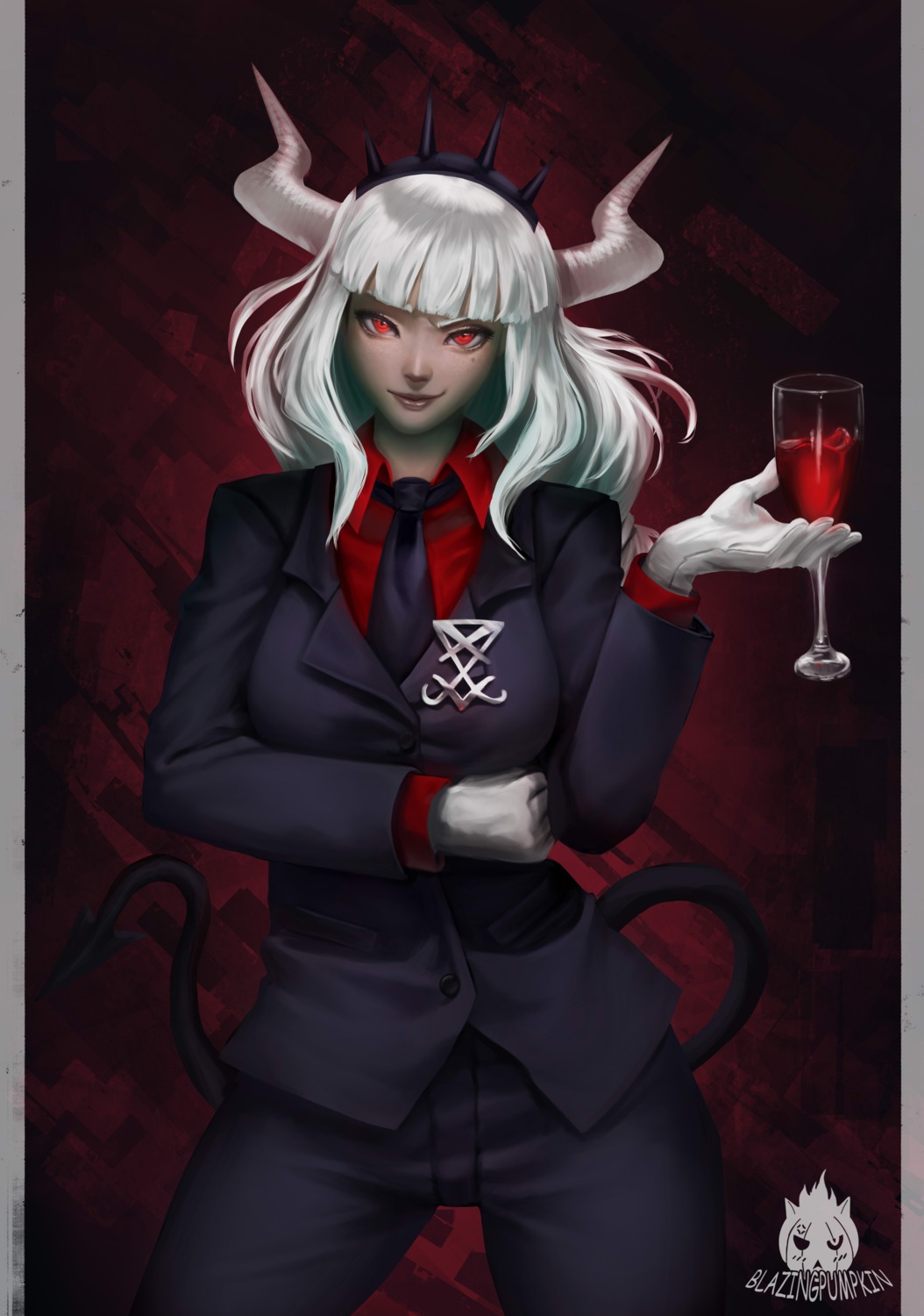 blazingpumplin, business_suit, devil, helltaker, horns, lucifer_(helltaker), tail