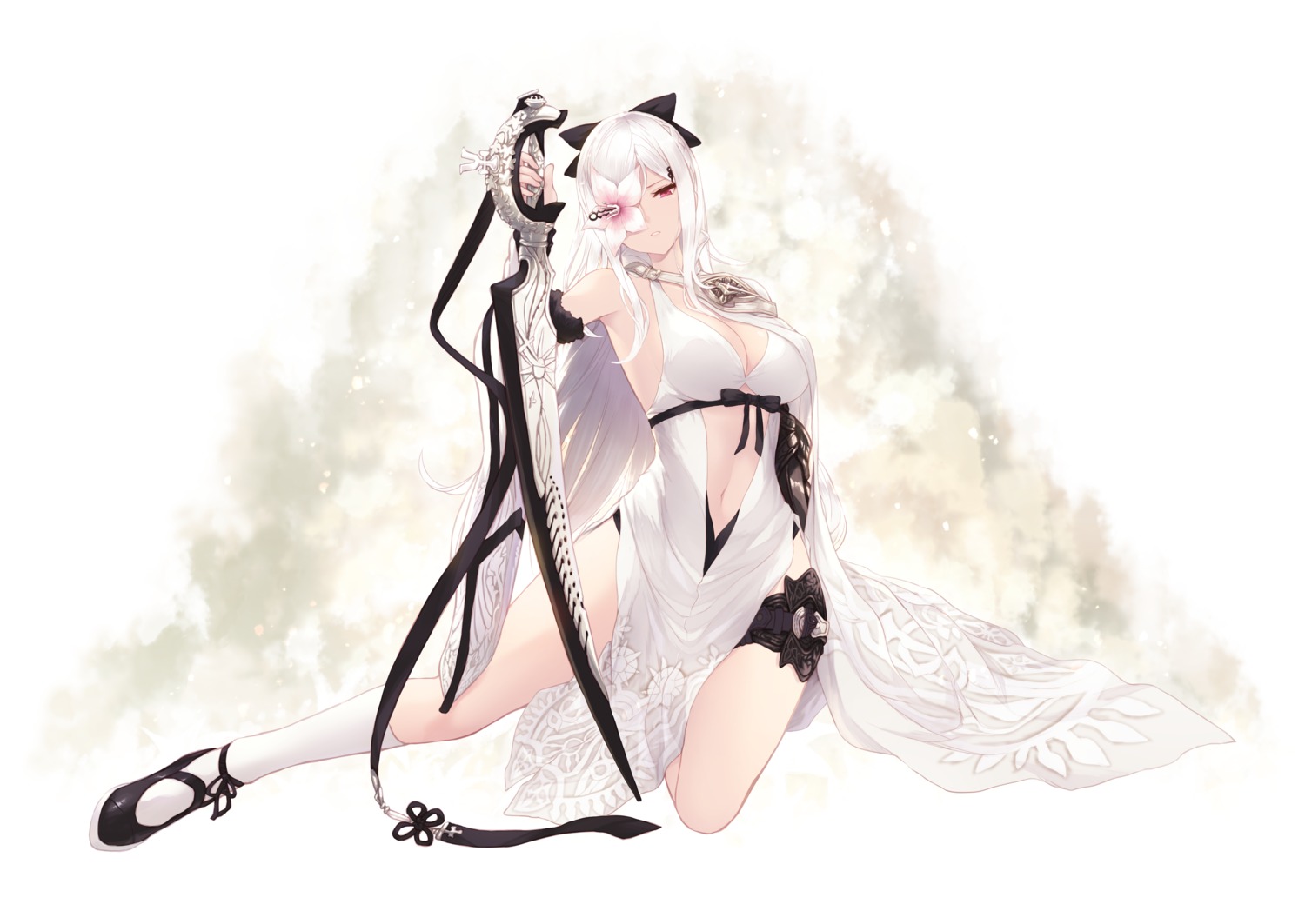 armor, cait, cleavage, drakengard, drakengard_3, dress, garter, no_bra