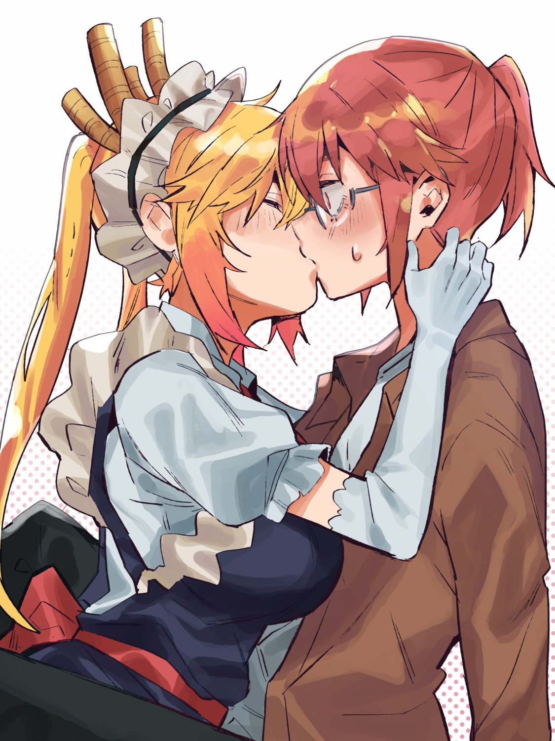 horns, kobayashi-san_chi_no_maidragon, kobayashi_(maidragon), maid, megane, takao_(88499191), tooru_(maidragon), yuri
