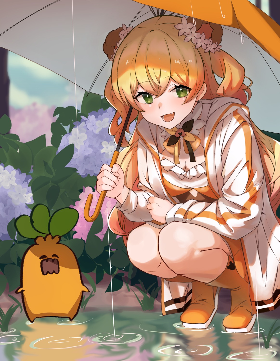 cleavage, hololive, momosuzu_nene, setakman, skirt_lift, umbrella