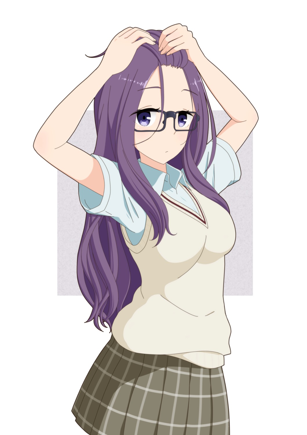 kagamihara_sakura, megane, seifuku, shigoto_mumble, sweater, yurucamp