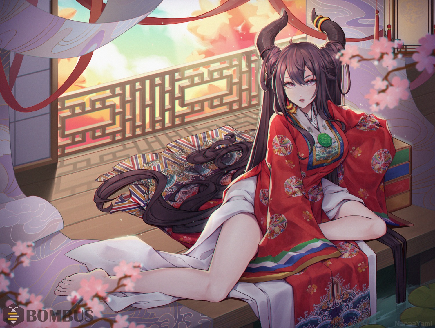 feet, horns, japanese_clothes, nanaayami