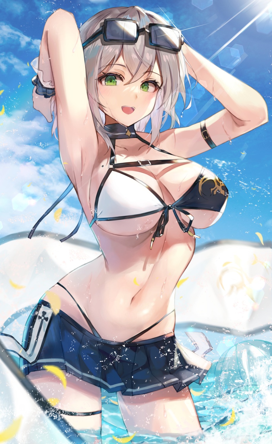 bikini, garter, hololive, megane, shirogane_noel, swimsuits, taht_(that_is_mm), wet
