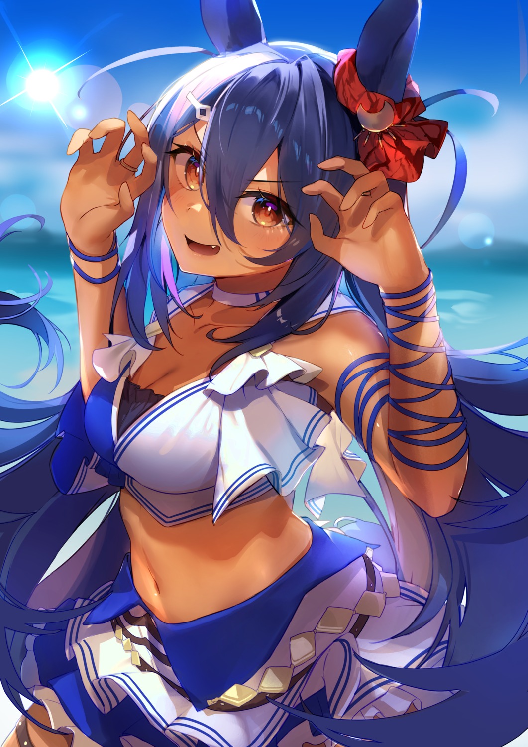 animal_ears, cbi_cbi, garter, hishi_amazon_(umamusume), skirt_lift, uma_musume_pretty_derby, uniform
