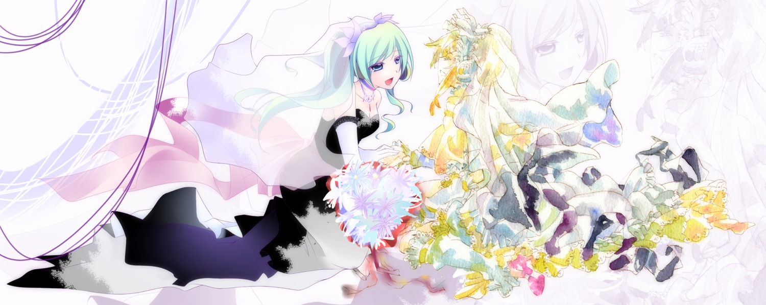 dress, hatsune_miku, kagamine_rin, tokei, vocaloid, wedding_dress