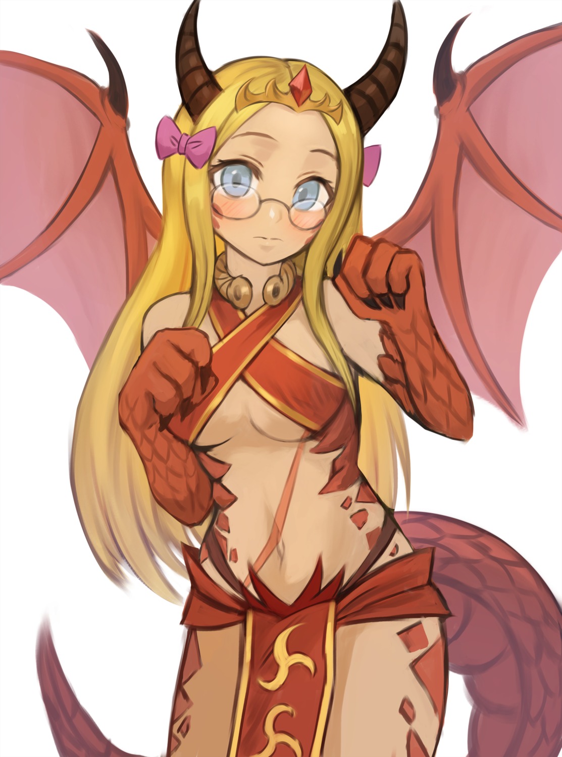 dragon_(monster_girl_encyclopedia), horns, megane, monster_girl, monster_girl_encyclopedia, no_bra, sookmo, tail, wings
