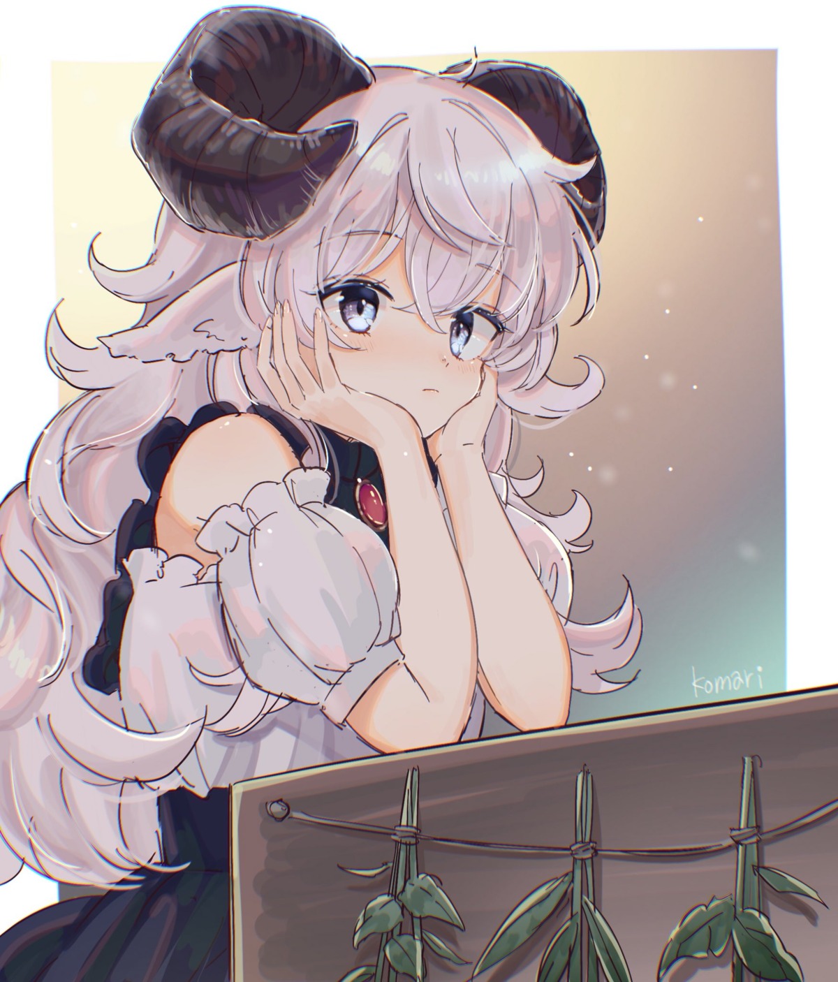 animal_ears, horns, saiki_komari