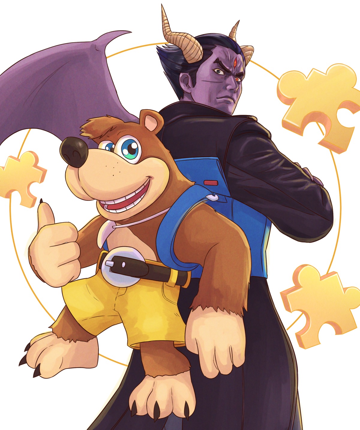 banjo-kazooie, banjo_(banjo-kazooie), devil, horns, mishima_kazuya, tekken, tekken_7, truejekart