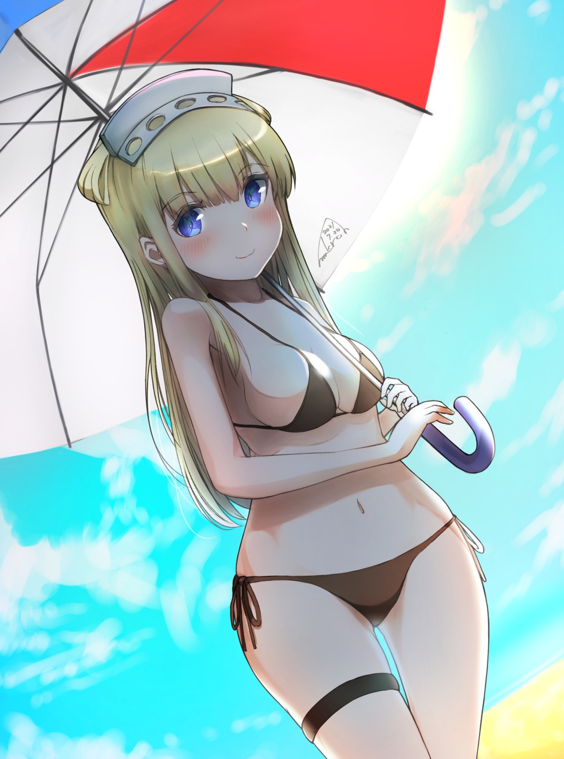 bikini, fletcher_(kancolle), garter, kantai_collection, mmk, swimsuits, umbrella