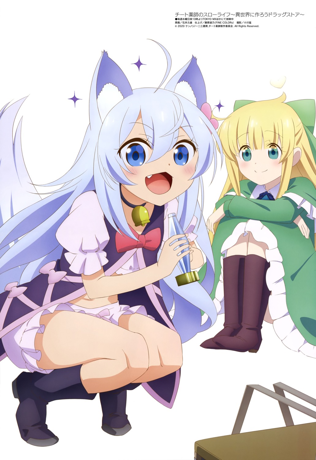 animal_ears, cheat_kusushi_no_slow_life:_isekai_ni_tsukurou_drugstore, ishii_hisao, mina_(cheat_kusushi_no_slow_life), noela, skirt_lift, tail