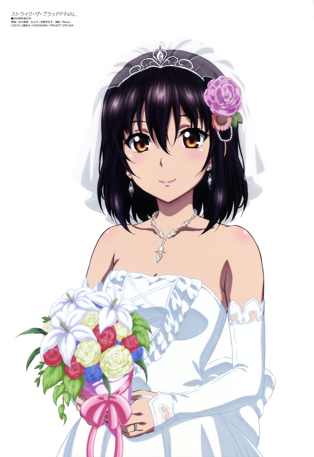 dress, furukawa_hideki, himeragi_yukina, no_bra, strike_the_blood, wedding_dress