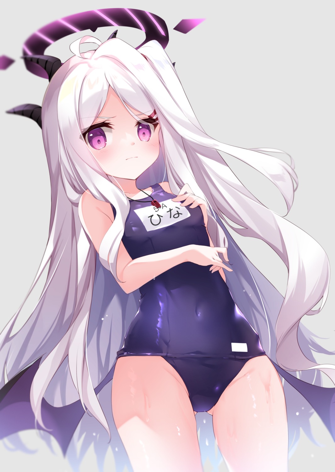 blue_archive, devil, halo, horns, nanamomo_rio, school_swimsuit, sorasaki_hina, swimsuits
