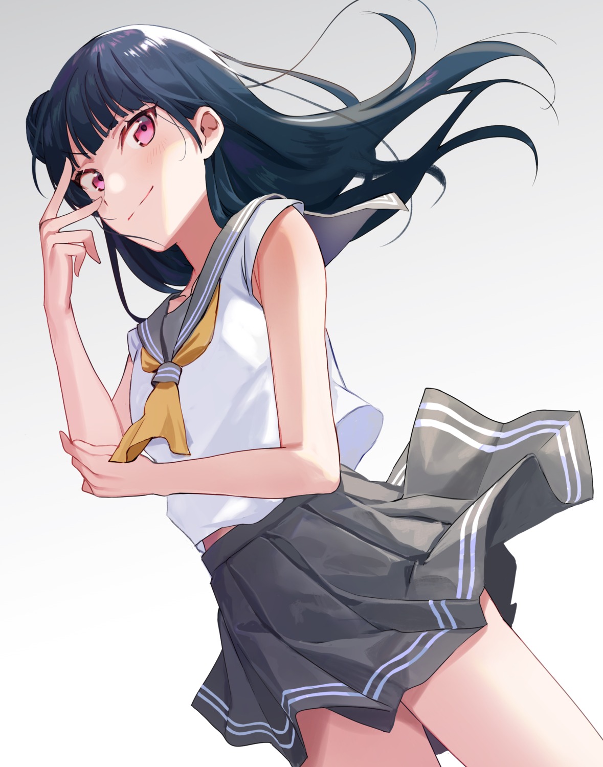 love_live!_(series), love_live!_sunshine!!, naarann, seifuku, skirt_lift, tsushima_yoshiko