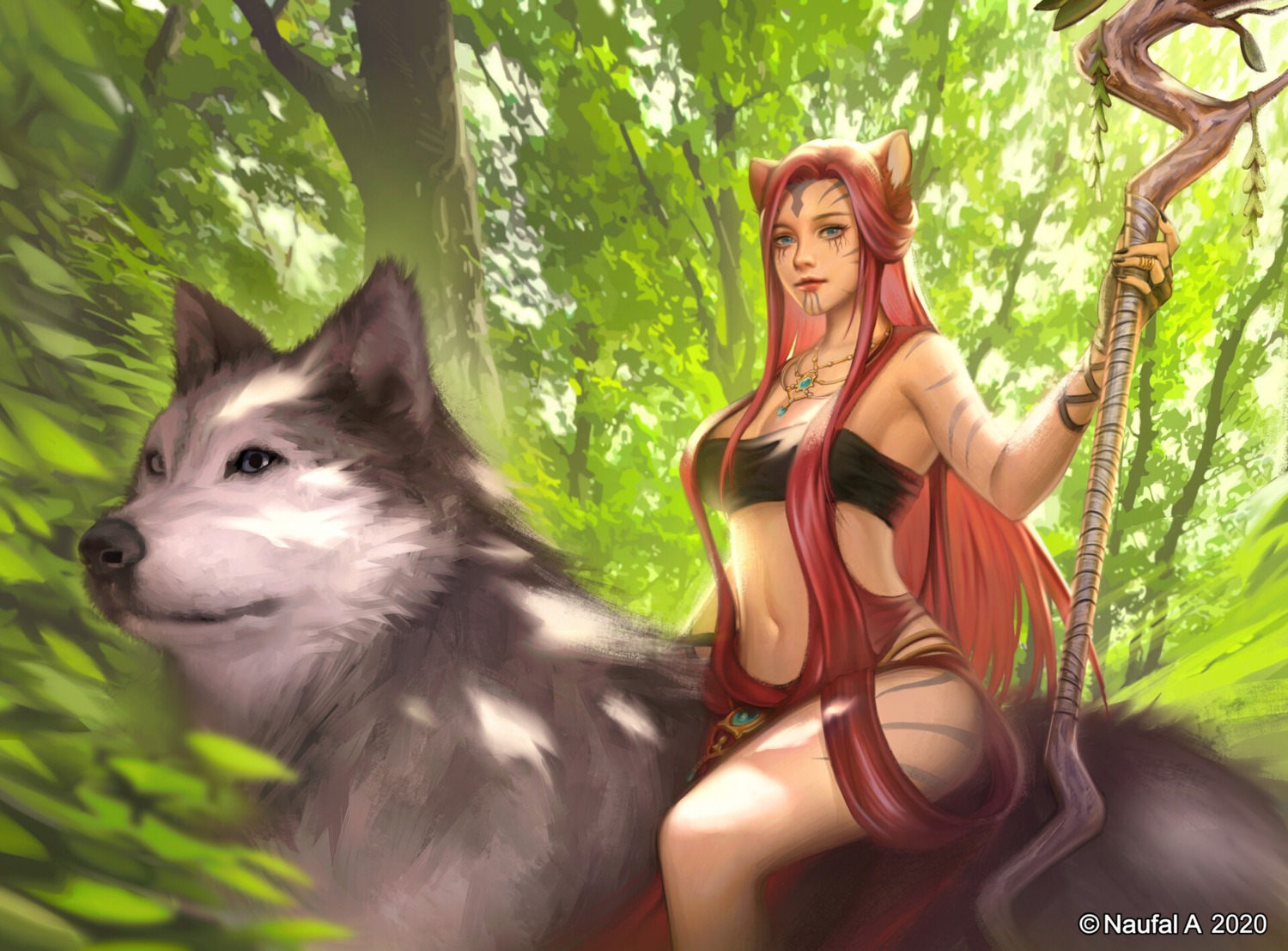 animal_ears, naofaro, no_bra, weapon